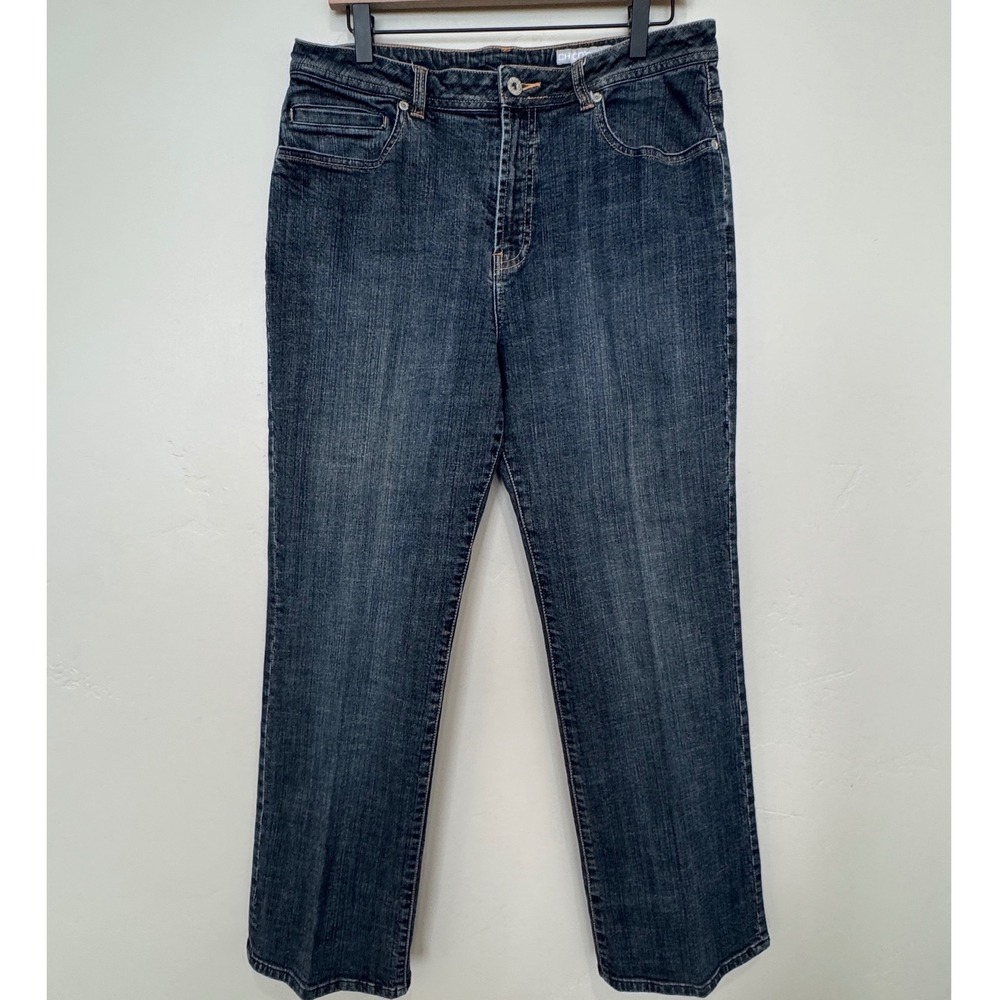 Chicos Platinum Denim Dark Wash Straight Leg Jeans 14 Size 2.5 Casual Chic